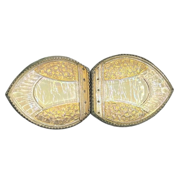 Art Deco faux mother of pearl glass two tone gold & silver tone belt buckle main image 5